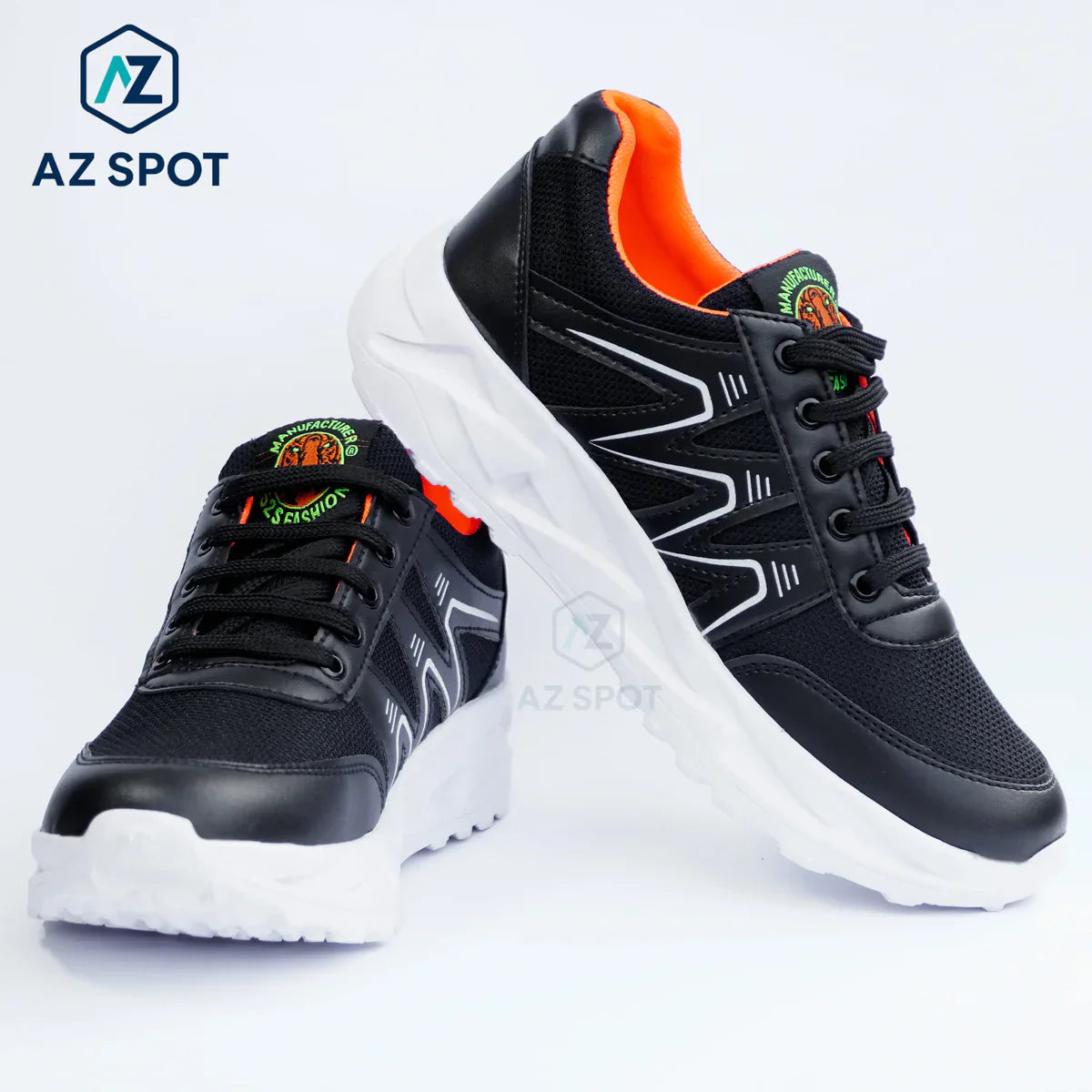 AZ Spot Men’s Pro-Run Mesh Sneakers – Midnight Black & Orange