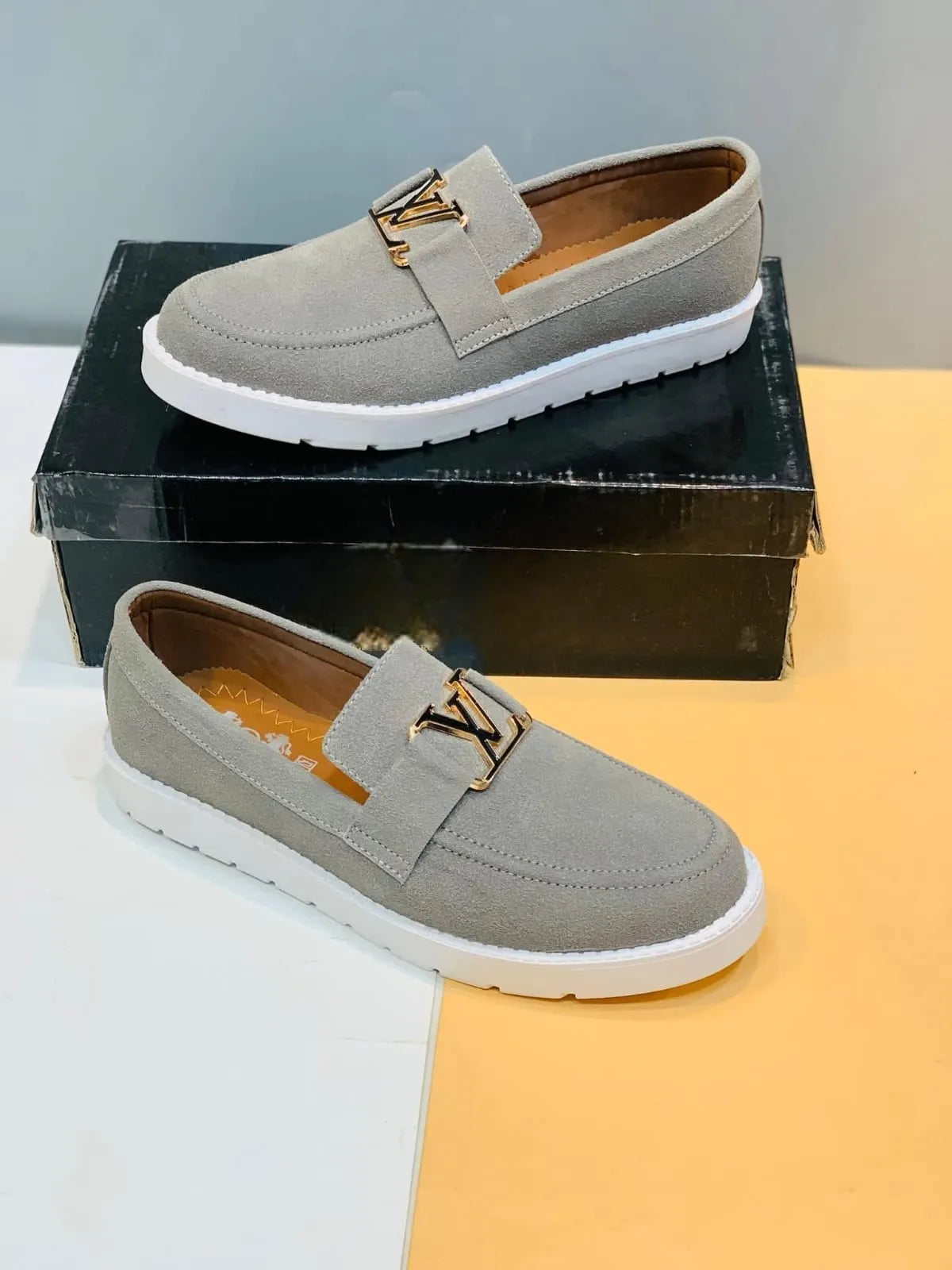 AZ Spot Men's Ash Gray Suede Loafers – Premium Slip-On Party & Casual Formal Shoes