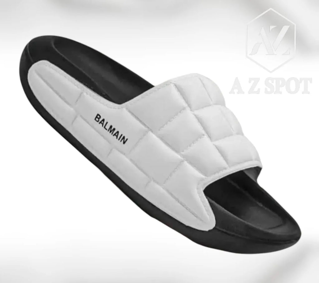 AZ Spot | Men’s Balmain Inspired Puffy Slides - Premium White & Black Comfort Sandals
