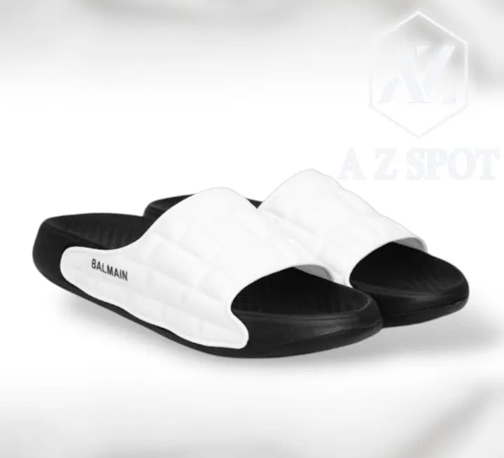 AZ Spot | Men’s Balmain Inspired Puffy Slides - Premium White & Black Comfort Sandals