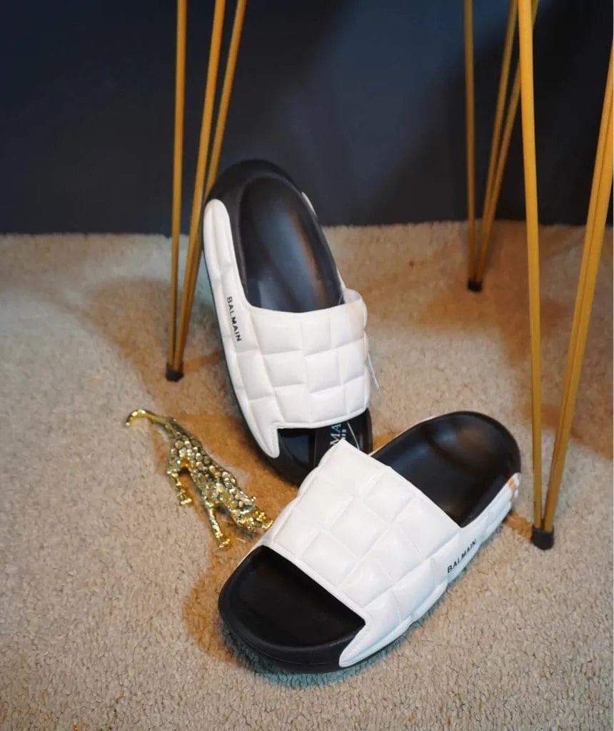 AZ Spot | Men’s Balmain Inspired Puffy Slides - Premium White & Black Comfort Sandals