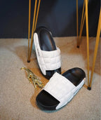 AZ Spot | Men’s Balmain Inspired Puffy Slides - Premium White & Black Comfort Sandals