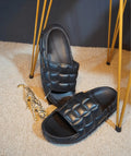 AZ Spot | Men’s Balmain Inspired Puffy Slides - Sleek All-Black Premium Comfort Sandals